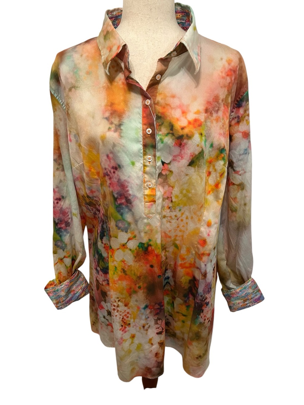 GEORG ROTH Los Angeles NWOT Watercolor Floral Cotton Tunic Blouse 1X Artsy